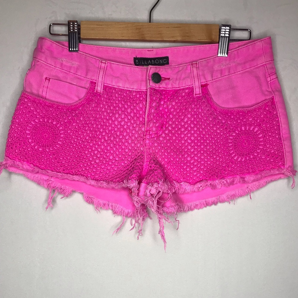 Billabong Pink Frayed Denim Shorts
